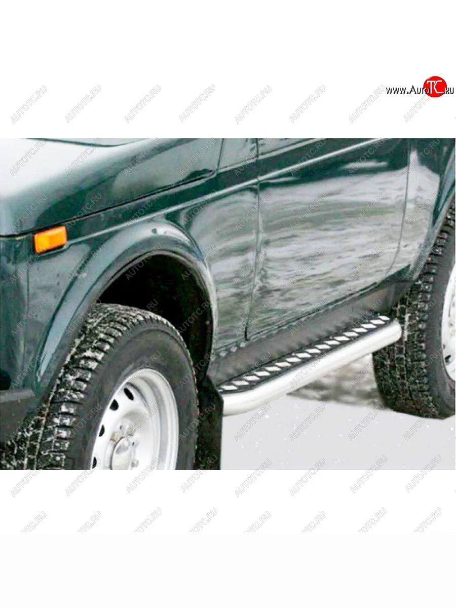 Пороги с алюминиевым листом с полимерным покрытием d51, Техно Сфера Лада ВАЗ нива 4х4 2121 (Legend) 3 дв. 2-ой рестайлинг (2021-2025) (Черный глянец)  с доставкой в г. Керчь