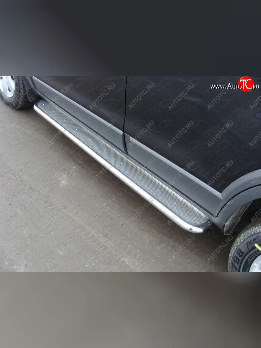 Защита порогов с площадкой (лист нержавейка, 42,4 мм) ТСС Тюнинг Chevrolet Captiva 2-ой рестайлинг (2013-2016)  в Перми Пермском крае