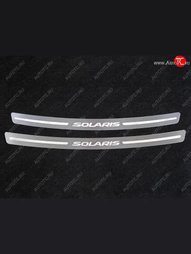 Накладка на задний бампер ТСС Тюнинг (лист шлифованный с надписью Solaris) Hyundai Solaris RBr седан рестайлинг (2014-2017)