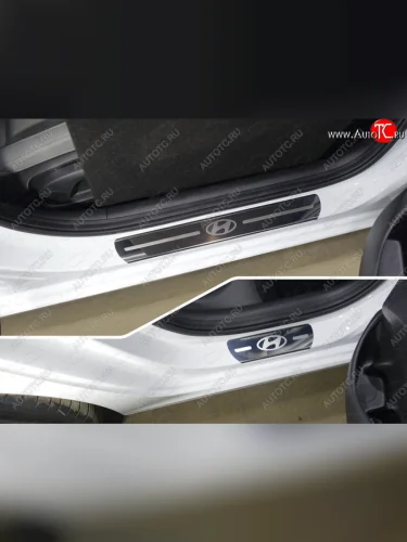 Накладки на пороги (4 шт) ТСС Тюнинг (лист зеркальный логотип Hyundai) Hyundai I30 3 PD универсал (2017-2020)