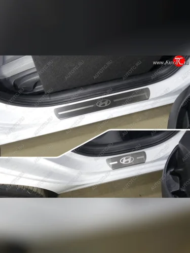 Накладки на пороги (4 шт) ТСС Тюнинг (лист шлифованный логотип Hyundai) Hyundai I30 3 PD универсал (2017-2020)