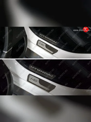 Накладки на порожки салона ТСС Тюнинг (лист шлифованный надпись Hyundai) Hyundai I40 1 VF дорестайлинг седан (2011-2015)