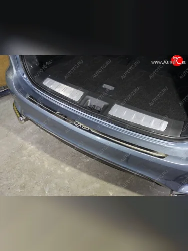 Накладка на задний бампер ТСС Тюнинг (Лист зеркальный, надпись QX 60) INFINITI QX60 L50 рестайлинг (2016-2021)