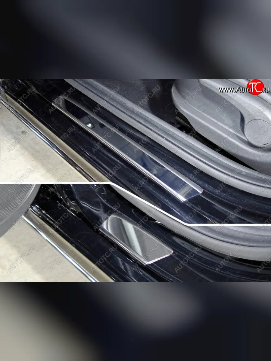 Накладки на порожки салона (4 шт) ТСС Тюнинг Hyundai Solaris HCR седан дорестайлинг (2017-2020) (зеркальная поверхность)  в Перми Пермском крае