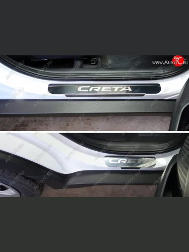 Накладки на порожки салона ТСС Тюнинг (Лист зеркальный, надпись Creta) Hyundai Creta GS рестайлинг (2019-2021)