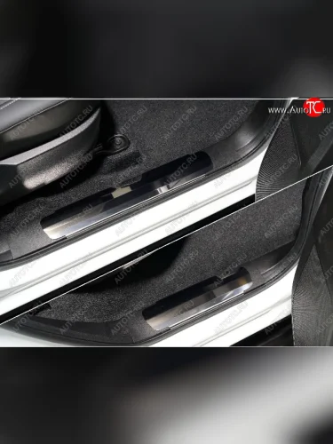 Накладки на пластиковые порожки салона ТСС Тюнинг (Лист зеркальный) Isuzu D-Max RG DoubleCab (2020-2023)