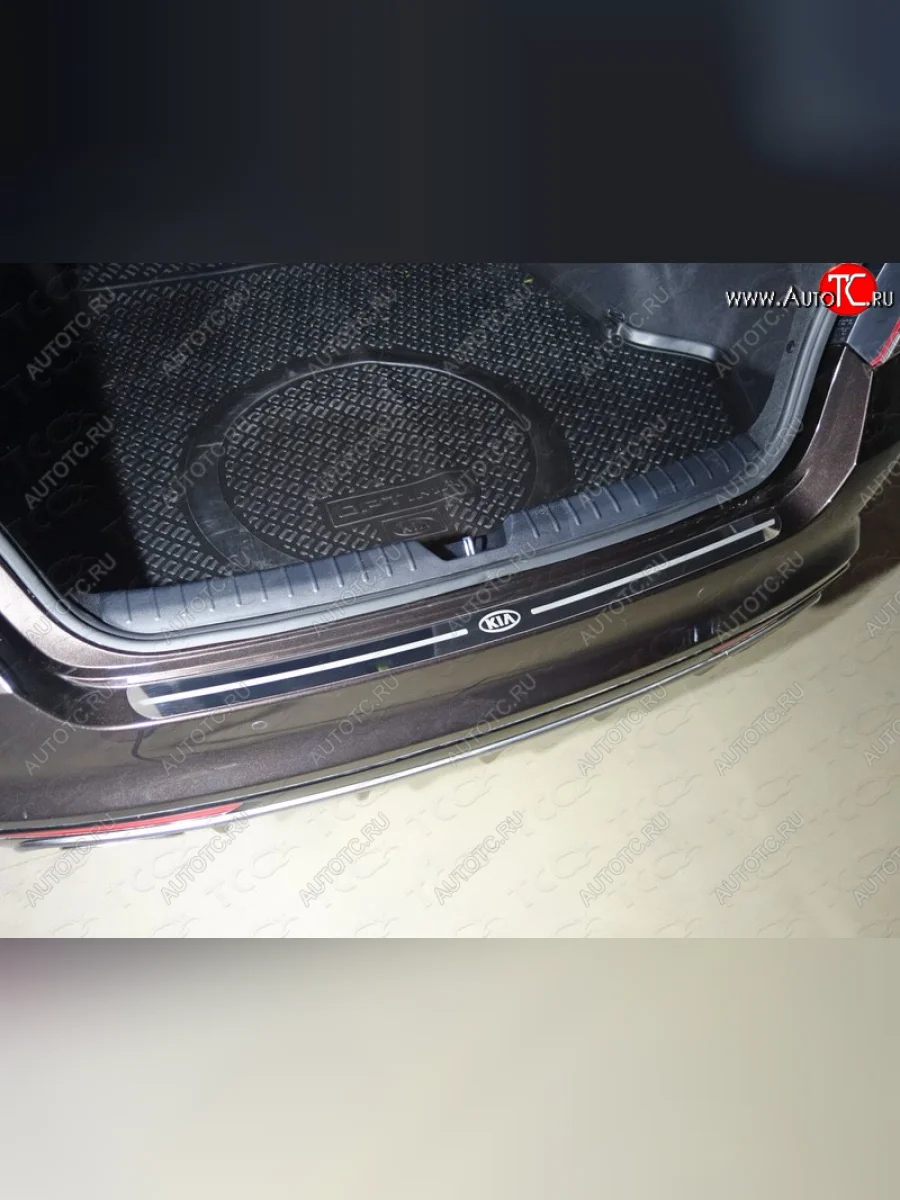 Накладка на задний бампер ТСС Тюнинг KIA Optima 4 JF дорестайлинг седан (2016-2018) (Лист зеркальный логотип KIA)  в Перми Пермском крае