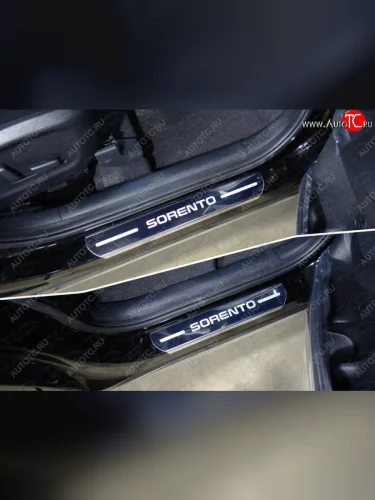 Накладки на пороги ТСС Тюнинг (лист зеркальный надпись Sorento) KIA Sorento UM/Prime рестайлинг (2018-2020)