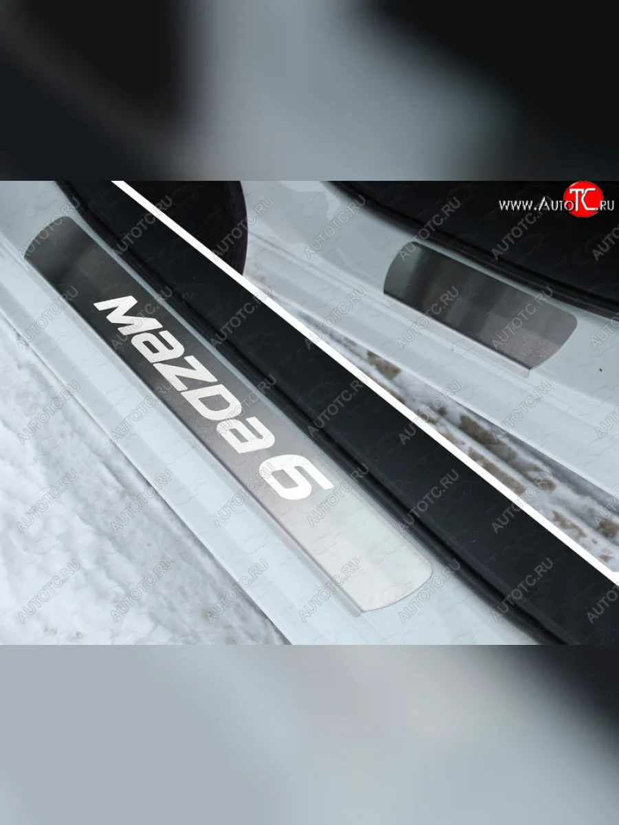 Накладки на порожки салона ТСС Тюнинг Mazda 6 GJ 1 рестайлинг универсал (2015-2018) (лист шлифованный надпись Mazda)  в Керчи Республика Крым
