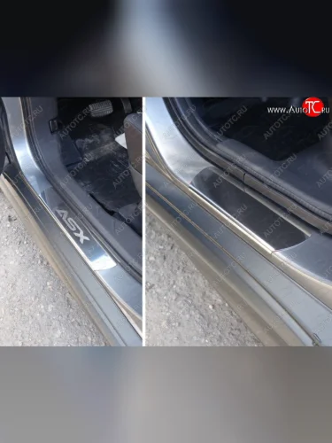 Накладки на пороги ТСС Тюнинг (лист зеркальный надпись ASX) Mitsubishi ASX 1-ый рестайлинг (2013-2016)