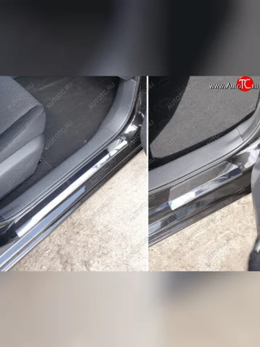 Накладки на пороги ТСС Тюнинг (Лист зеркальный) Nissan Tiida 3 C13 хэтчбек дорестайлинг (2015-2016)