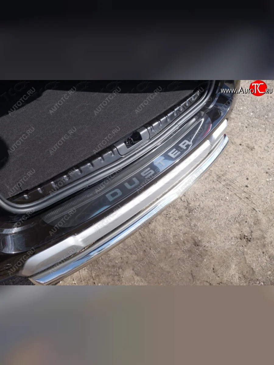 Накладка на задний бампер ТСС Тюнинг Renault Duster HS рестайлинг (2015-2021) (лист зеркальный надпись Duster)  в Самаре Самарской области