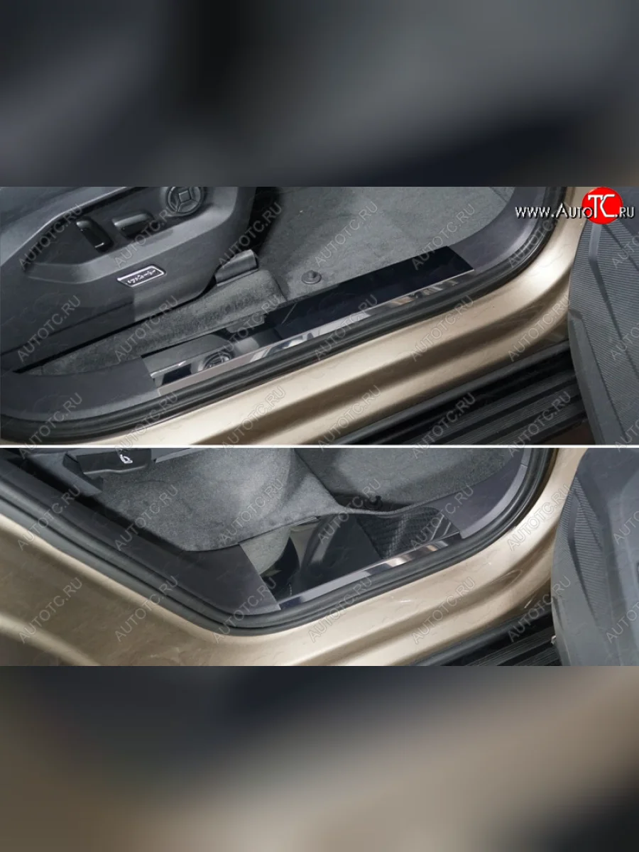Накладки на пластиковые пороги (4 шт) ТСС Тюнинг Volkswagen Touareg 3 CR дорестайлинг (2018-2022) (Лист зеркальный)  в Керчи Республика Крым