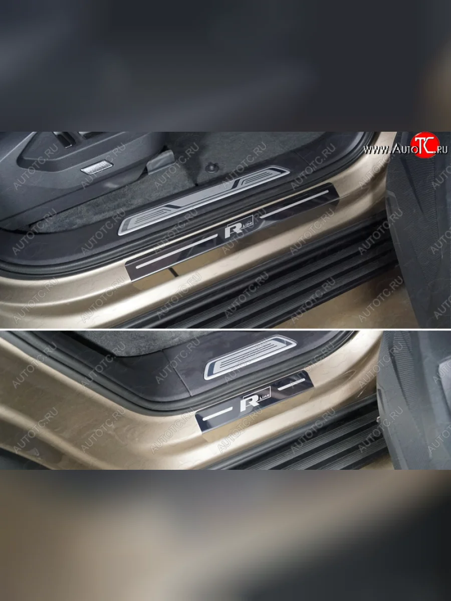 Накладки на пороги (4 шт) ТСС Тюнинг Volkswagen Touareg 3 CR дорестайлинг (2018-2022) (лист зеркальный надпись R-Lin)  в Керчи Республика Крым
