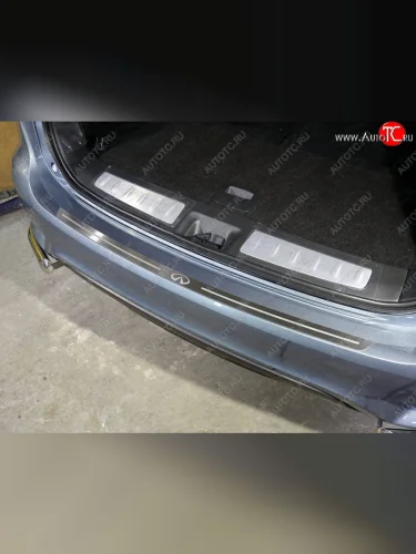 Накладка на задний бампер ТСС Тюнинг (лист шлифованный логотип Infiniti) INFINITI QX60 L50 рестайлинг (2016-2021)
