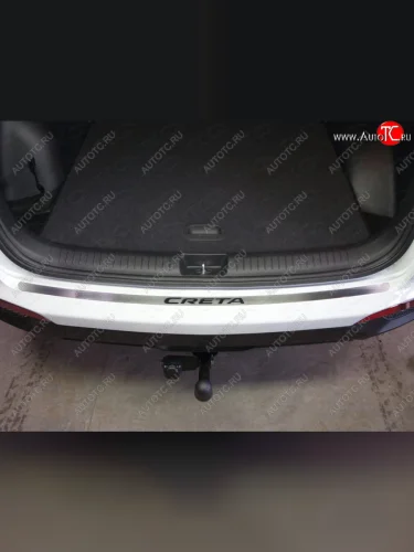 Накладка на задний бампер ТСС Тюнинг (лист шлифованный надпись Creta) Hyundai Creta GS дорестайлинг (2015-2019)