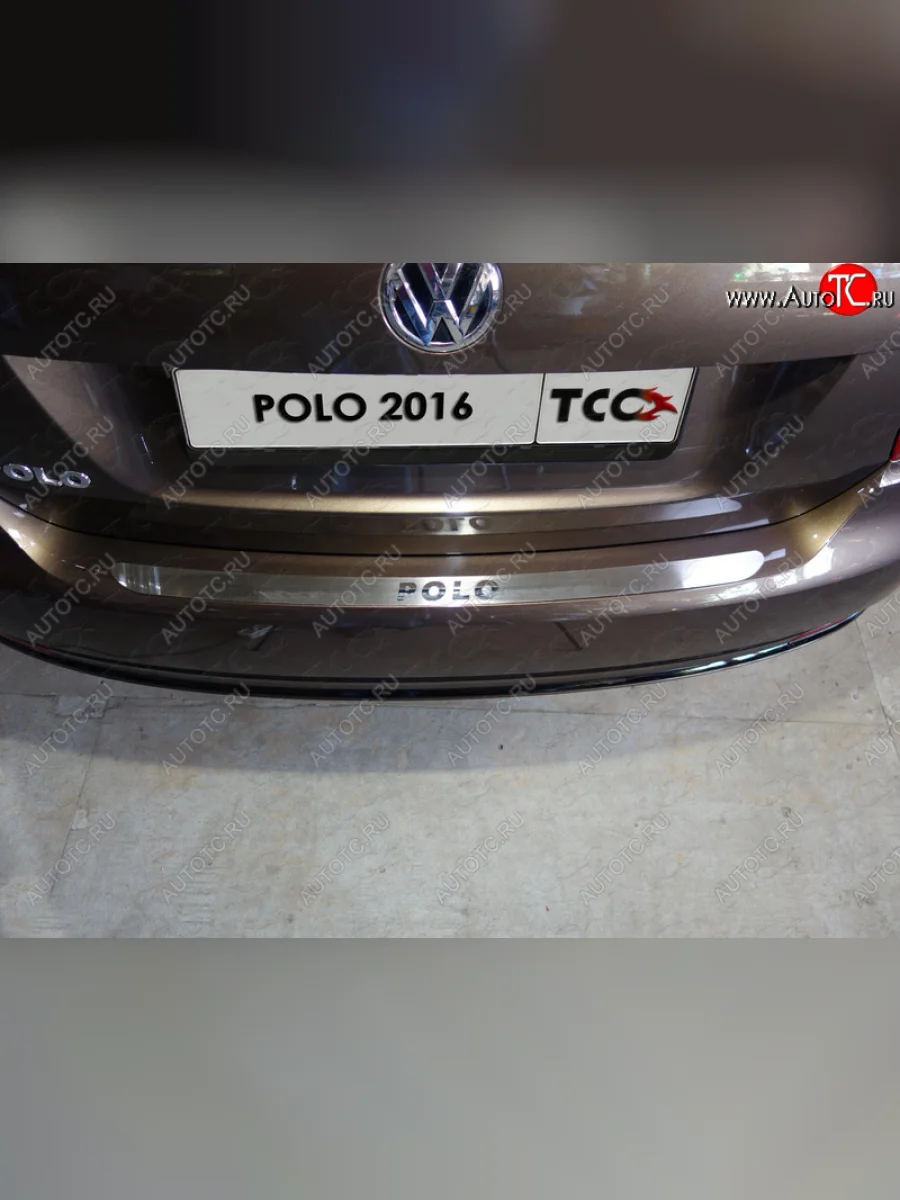 Накладка на задний бампе, ТСС Тюнинг Volkswagen Polo Mk5 6R,6C,61 седан рестайлинг (2015-2020) (лист шлифованный надпись Polo)  в Самаре Самарской области