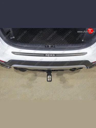 Накладка на задний бампер, ТСС Тюнинг (лист шлифованный надпись RIO) KIA Rio X-line (2017-2021)