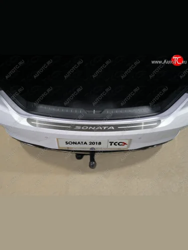 Накладка на задний бампер, ТСС Тюнинг (лист шлифованный надпись Sonata) Hyundai Sonata LF рестайлинг (2017-2019)