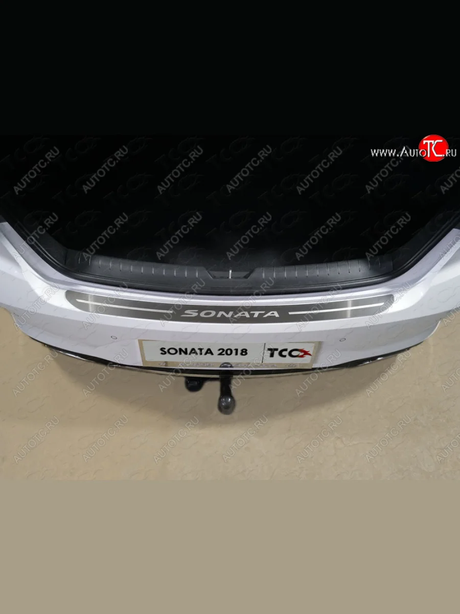 Накладка на задний бампер, ТСС Тюнинг Hyundai Sonata LF рестайлинг (2017-2019) (лист шлифованный надпись Sonata)  в Самаре Самарской области