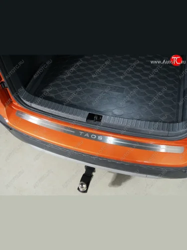 Накладка на задний бампер, ТСС Тюнинг (лист шлифованный надпись Taos) Volkswagen Taos (2020-2022)