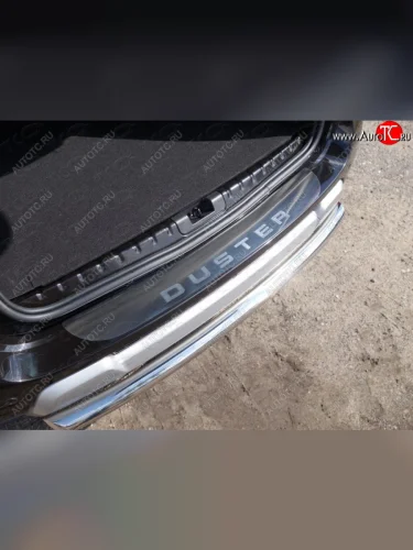 Накладка на задний бампер, ТСС Тюнинг (лист шлифованный надпись Duster) Renault Duster HS рестайлинг (2015-2021)