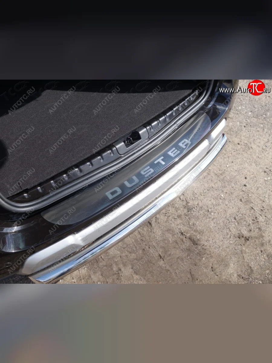 Накладка на задний бампер, ТСС Тюнинг Renault Duster HS рестайлинг (2015-2021) (лист шлифованный надпись Duster)  в Самаре Самарской области