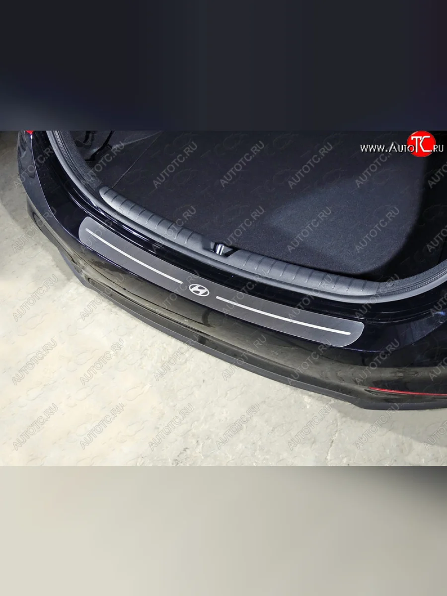 Накладка на задний бампер, ТСС Тюнинг Hyundai Solaris HCR седан дорестайлинг (2017-2020) (лист шлифованный логотип Hyundai)  с доставкой в г. Керчь