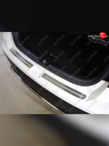 Накладка на задний бампер 2 шт, ТСС Тюнинг (лист шлифованный с полосой) KIA Soul PS рестайлинг (2017-2019)