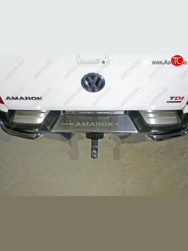 Накладки на задний бампер, ТСС Тюнинг (лист шлифованный надпись Amarok) Volkswagen Amarok рестайлинг (2016-2022)