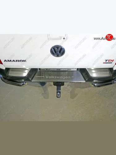 Накладки на задний бампер, ТСС Тюнинг (лист шлифованный надпись Volkswagen) Volkswagen Amarok рестайлинг (2016-2022)