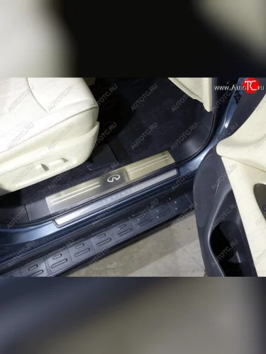 Накладки на передние пороги, ТСС Тюнинг (лист шлифованный логотип Infiniti) INFINITI QX60 L50 рестайлинг (2016-2021)