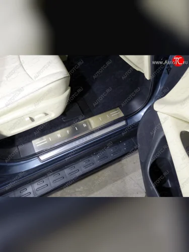 Накладки на пластиковые пороги, ТСС Тюнинг (лист шлифованный надпись Infiniti) INFINITI QX60 L50 рестайлинг (2016-2021)