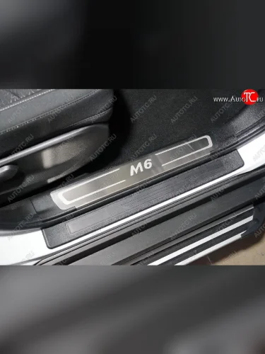 Накладки на пластиковые пороги, ТСС Тюнинг (лист шлифованный надпись M6) Haval M6 (2021-2025)