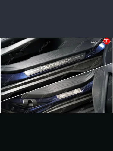 Накладки на пластиковые пороги, ТСС Тюнинг (лист шлифованный надпись Outback) Subaru Outback  BT (2019-2025) универсал