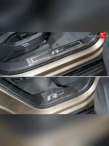 Накладки на пластиковые пороги, ТСС Тюнинг (лист шлифованный надпись R-Line) Volkswagen Touareg 3 CR дорестайлинг (2018-2022)
