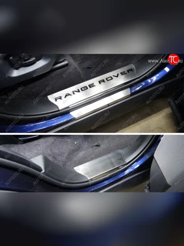 Накладки на пластиковые пороги, ТСС Тюнинг (лист шлифованный надпись Range Rover) Land Rover Range Rover Sport 2 L494 дорестайлинг (2013-2017)