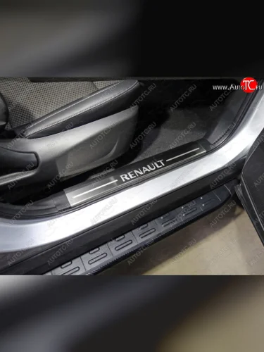 Накладки на пластиковые пороги, ТСС Тюнинг (лист шлифованный надпись Renault) Renault Koleos 2 (2016-2025)