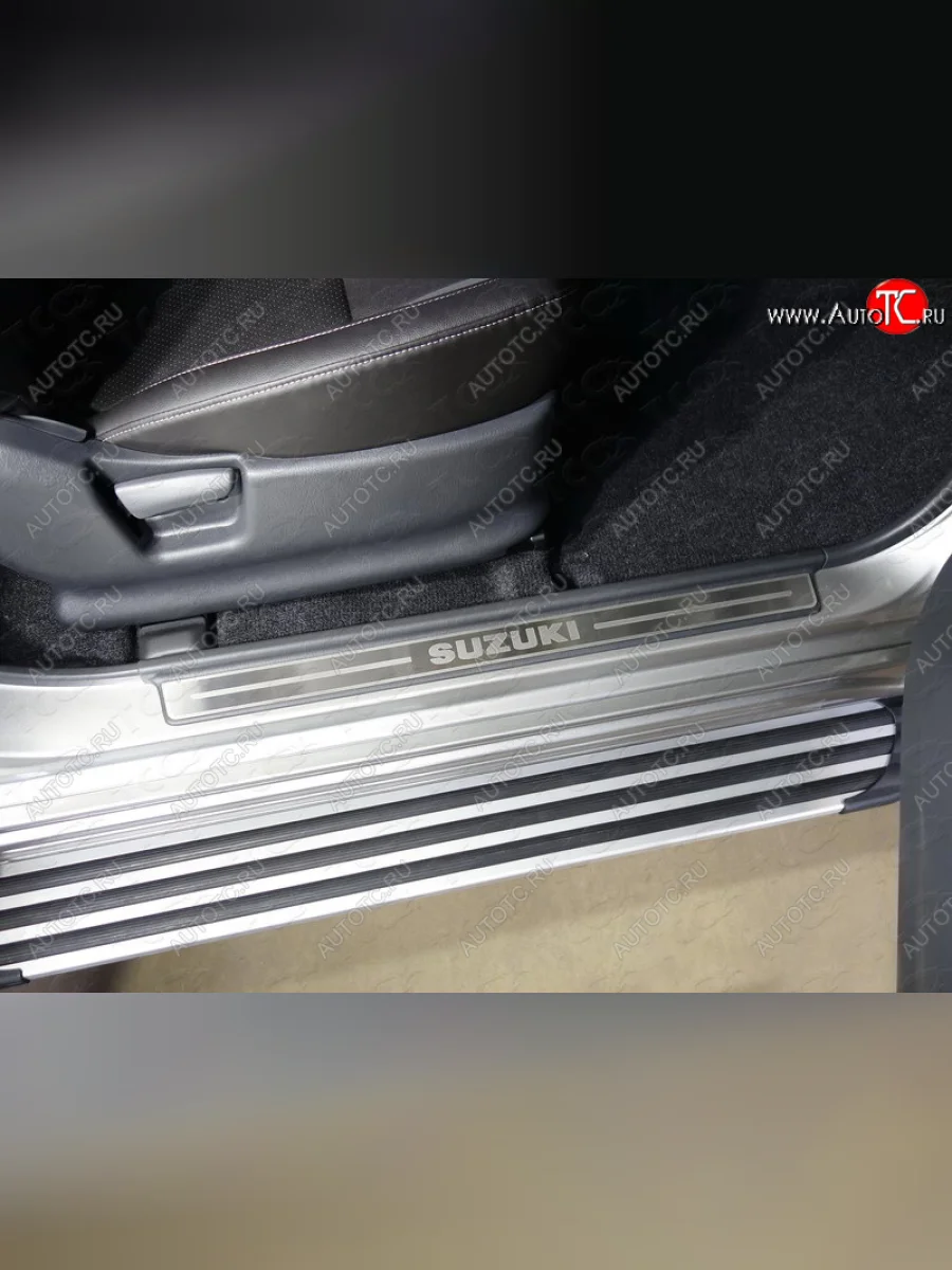 Накладки на пластиковые пороги, ТСС Тюнинг Suzuki Jimny JB23/JB43 2-ой рестайлинг (2012-2018) (лист шлифованный надпись Suzuki)  в Керчи Республика Крым