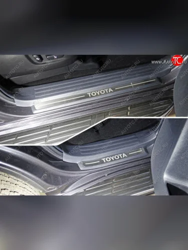 Накладки на пластиковые пороги, ТСС Тюнинг (лист шлифованный надпись Toyota) Toyota Land Cruiser Prado J150 2-ой рестайлинг (2017-2020)