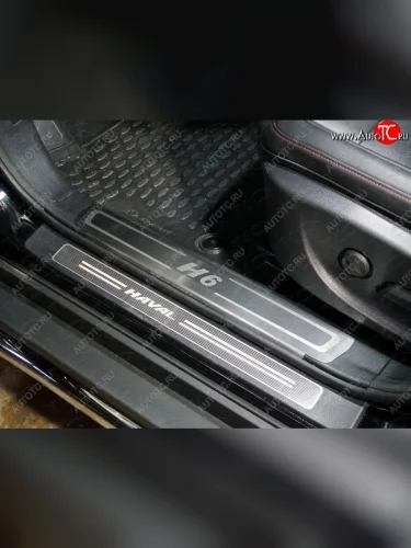 Накладки на пластиковые пороги, ТСС Тюнинг (лист шлифованный надпись Н6) Haval H6 Coupe рестайлинг (2017-2019)