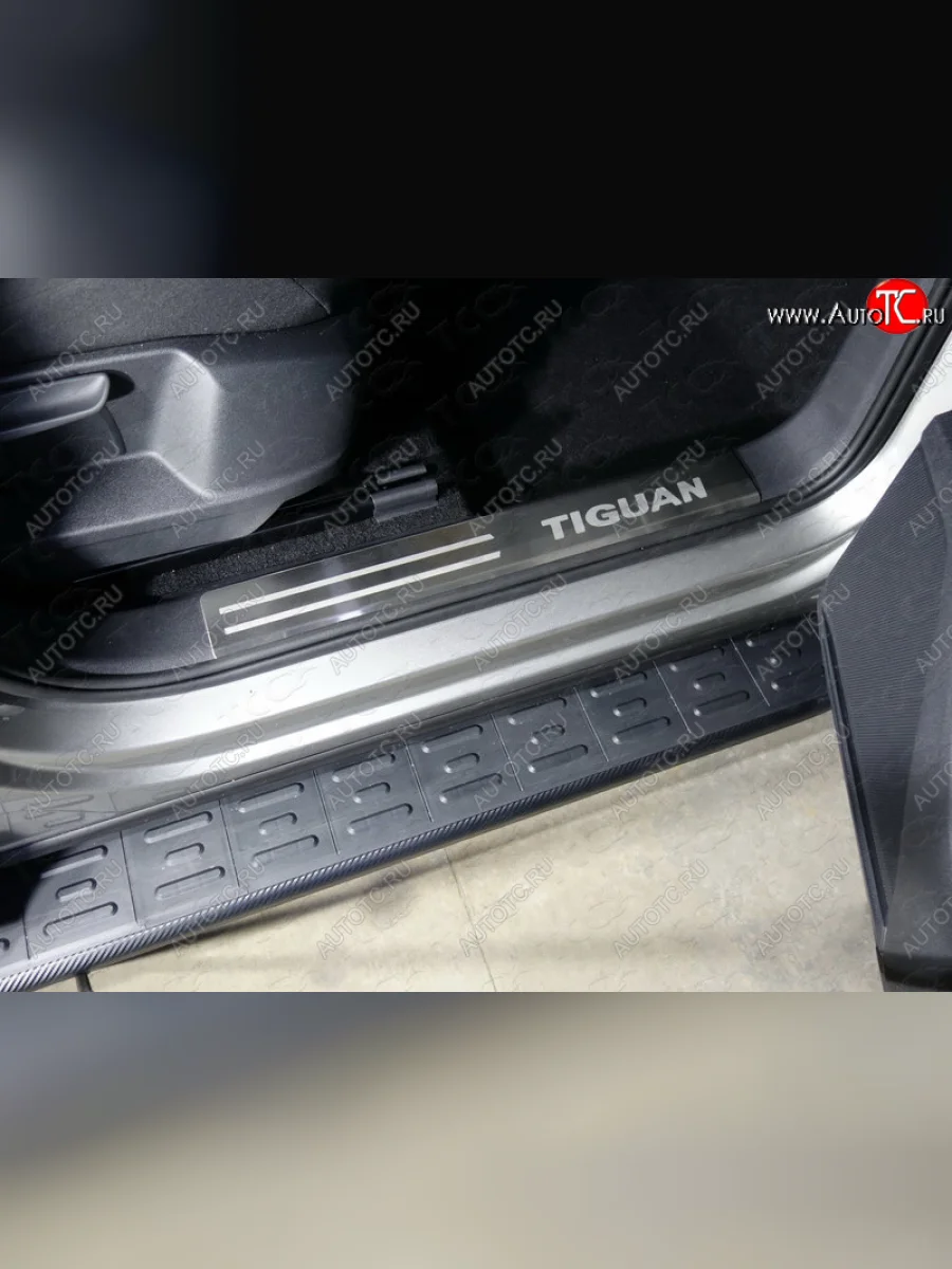 Накладки на пластиковые пороги, ТСС Тюнинг Volkswagen Tiguan Mk2 дорестайлинг (2016-2020) (лист шлифованный надписьTiguan)  в Самаре Самарской области