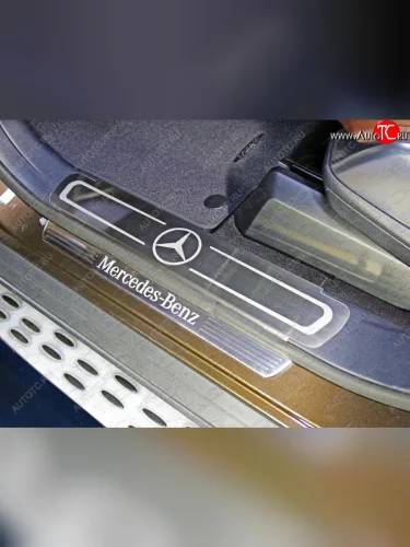 Накладки на пластиковые пороги, ТСС Тюнинг (лист шлифованный логотип Mercedes) Mercedes-Benz CLS class W218 (2011-2017)