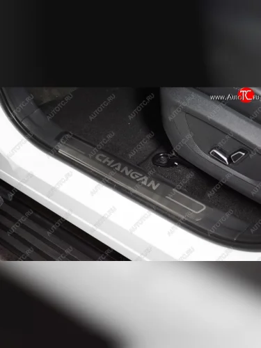 Накладки на пластиковые пороги, ТСС Тюнинг (лист шлифованный надпись CHANGAN) Changan CS55 Plus (2021-2025)