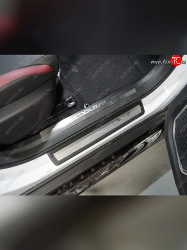 Накладки на пластиковые пороги, ТСС Тюнинг (лист шлифованный надпись Coolray) Geely Coolray SX11 дорестайлинг (2018-2023)