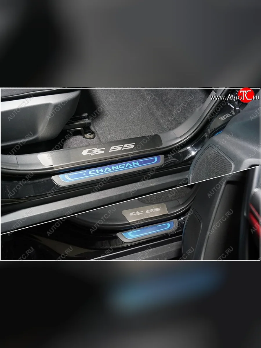 Накладки на пластиковые пороги, ТСС Тюнинг Changan CS55 Plus (2021-2025) (лист шлифованный надпись CS55)  в Керчи Республика Крым