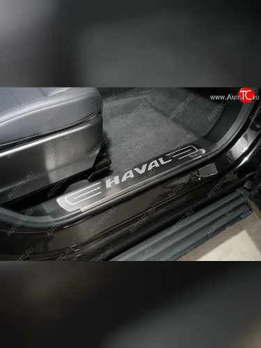 Накладки на пластиковые пороги, ТСС Тюнинг (лист шлифованный надпись Haval) Haval F7 рестайлинг (2022-2024)