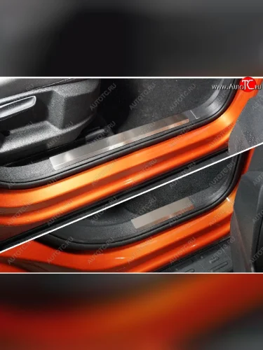 Накладки на пластиковые пороги, ТСС Тюнинг (лист шлифованный) Volkswagen Taos (2020-2022)