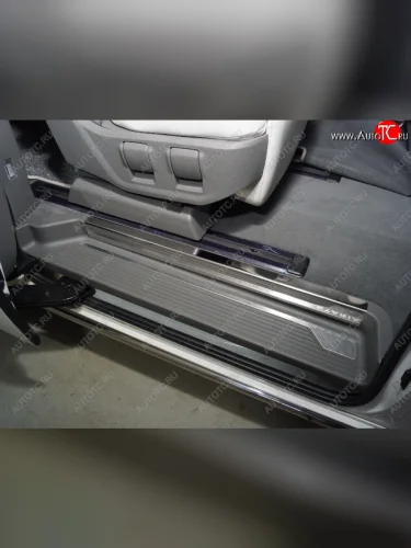 Накладки на пластиковые пороги задние, ТСС Тюнинг (лист зеркальный) Hyundai Staria US4 (2021-2022)