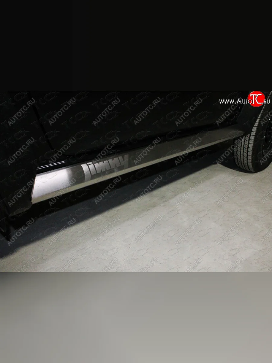 Накладки на пластиковые пороги задние, ТСС Тюнинг Suzuki Jimny JB64 (2018-2025) (лист шлифованный надпись JIMNY)  в Самаре Самарской области